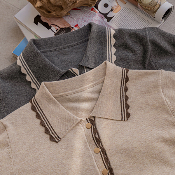 물결 Color Matching 보들 Collar Knitwear