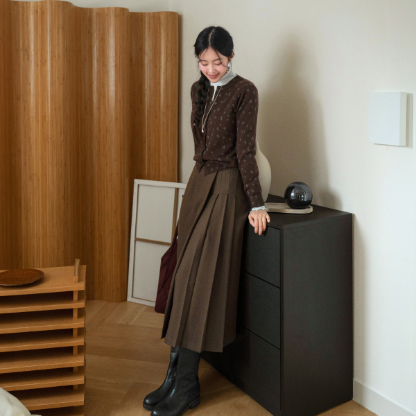 Sturdy  Wrap Banding Pleats Skirt