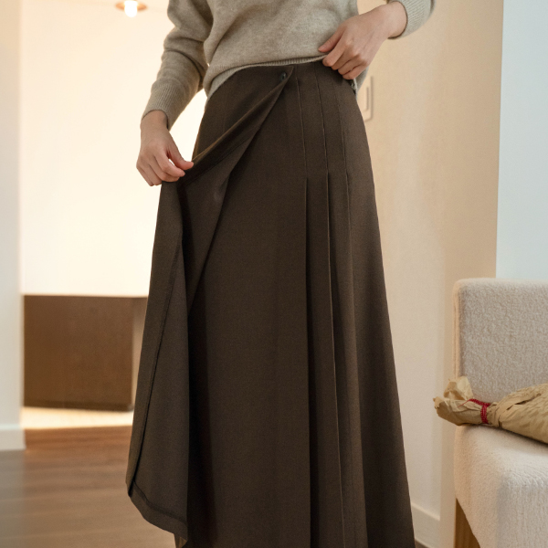 Sturdy  Wrap Banding Pleats Skirt