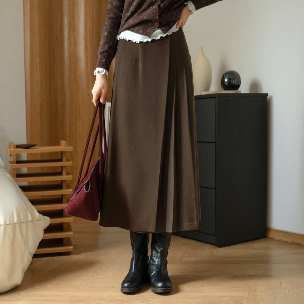 Sturdy  Wrap Banding Pleats Skirt