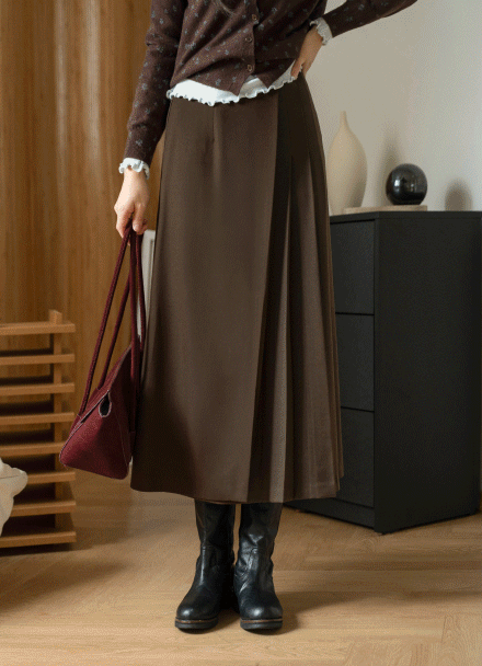 Sturdy  Wrap Banding Pleats Skirt Korea