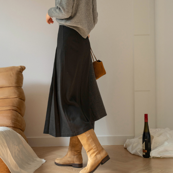 Sturdy  Wrap Banding Pleats Skirt