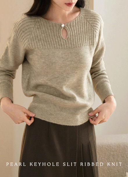 Pearl Keyhole Slit Corrugated Knitwear Korea