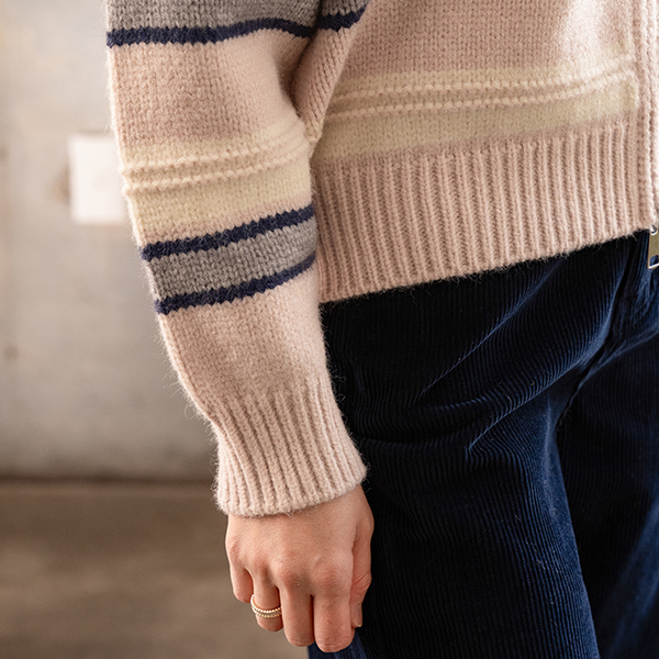 마카롱 horizontal striped Zip up Knitwear