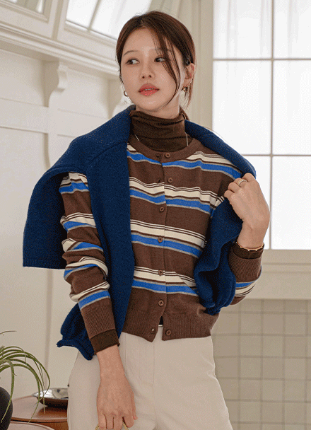 Baudry Multi Horizontal Striped Cardigan Korea