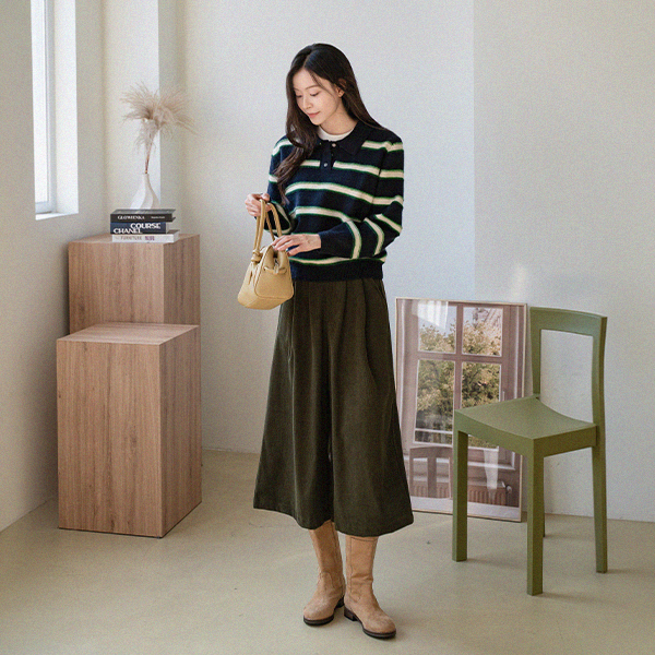 Checky horizontal striped Collar Knitwear