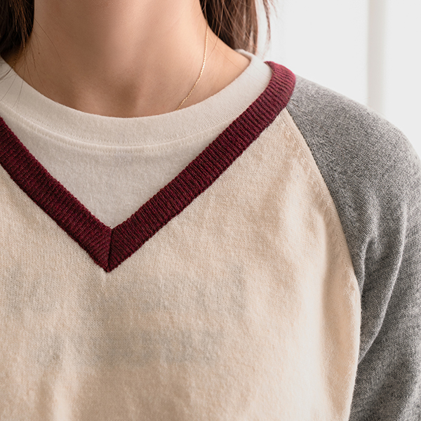 Triple Color Matching Wool Raglan Knitwear