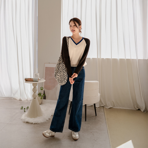 Triple Color Matching Wool Raglan Knitwear