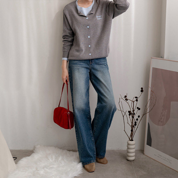 자수 two tone Color Matching layered Cardigan