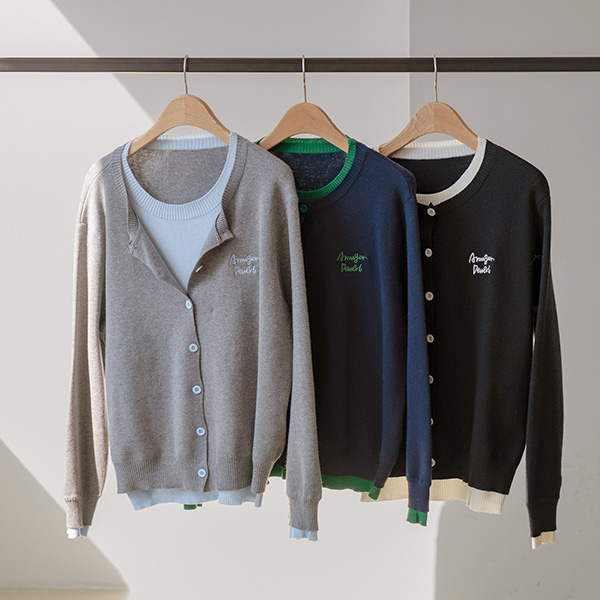 자수 two tone Color Matching layered Cardigan