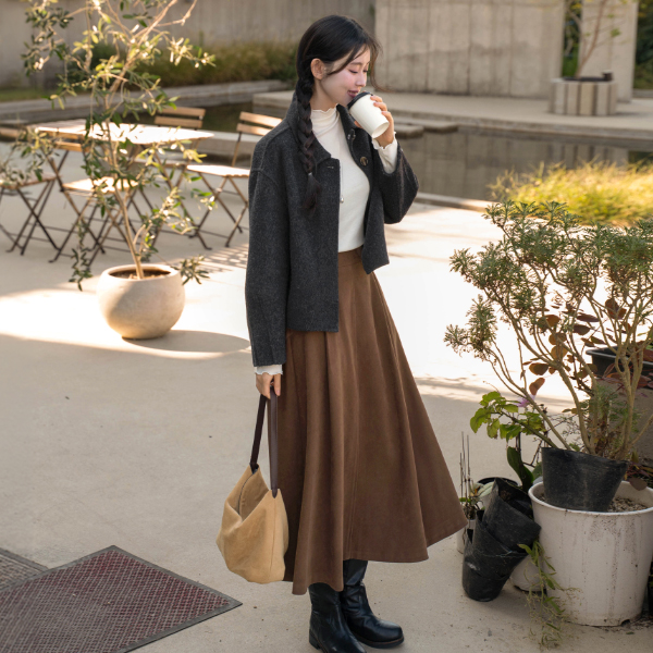 [valyou] Peach Flare Banding Skirt