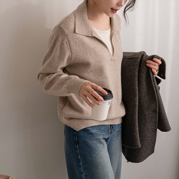 Mild Color Matching Collar Layered Knitwear