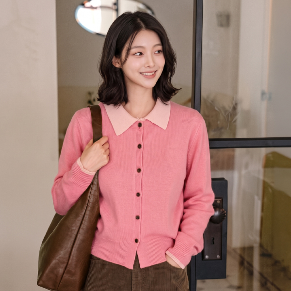 프레첼 layered Collar Knitwear Cardigan