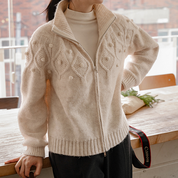 Popcorn Two-way Zip Up Knitwear Cardigan