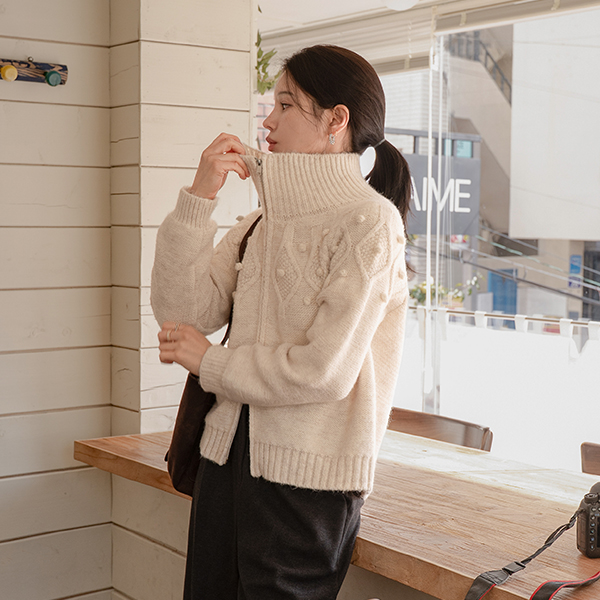 Popcorn Two-way Zip Up Knitwear Cardigan