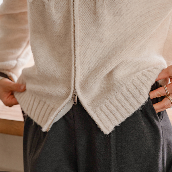 Popcorn Two-way Zip Up Knitwear Cardigan