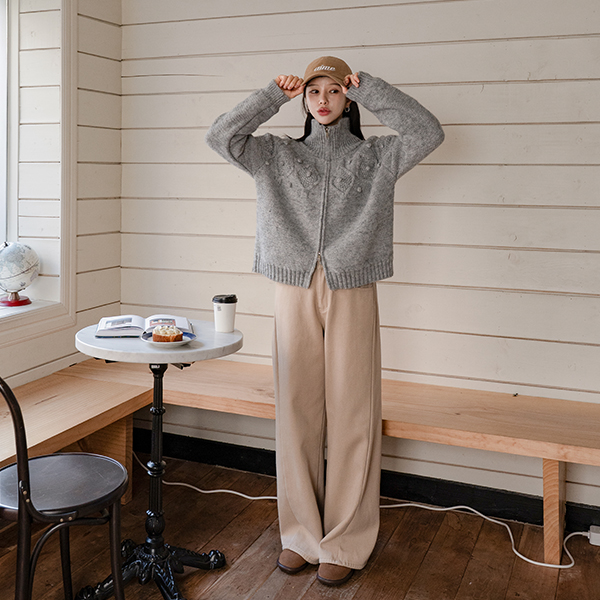 Popcorn Two-way Zip Up Knitwear Cardigan