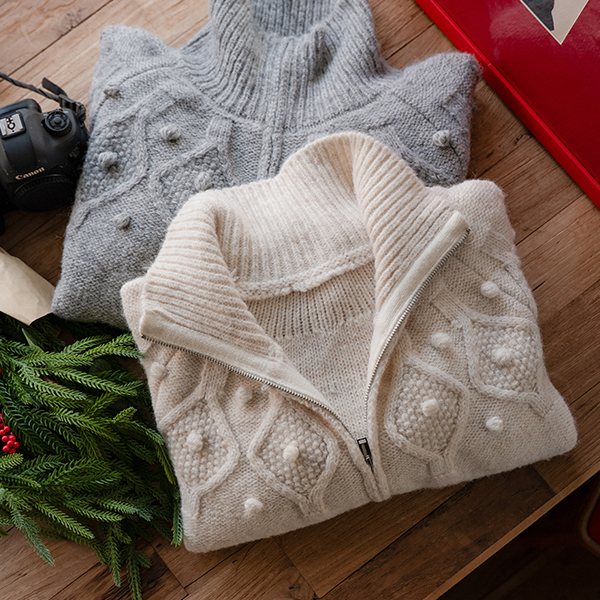 Popcorn Two-way Zip Up Knitwear Cardigan