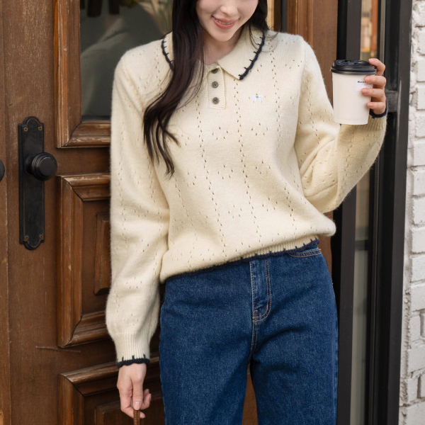 Lovely Ribbon Embroidery Collar Knitwear