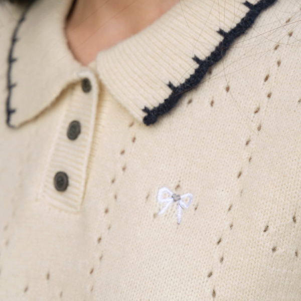Lovely Ribbon Embroidery Collar Knitwear