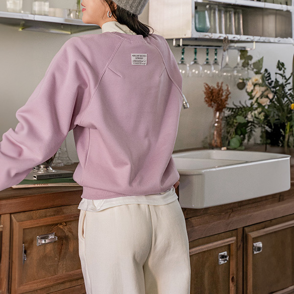 Raglan Back Point Patch Fleece Lined Sweatshirt