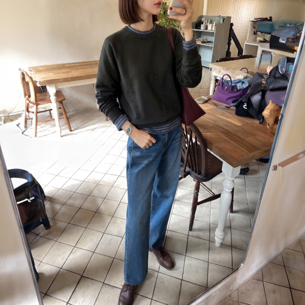 Raglan Back Point Patch Fleece Lined Sweatshirt