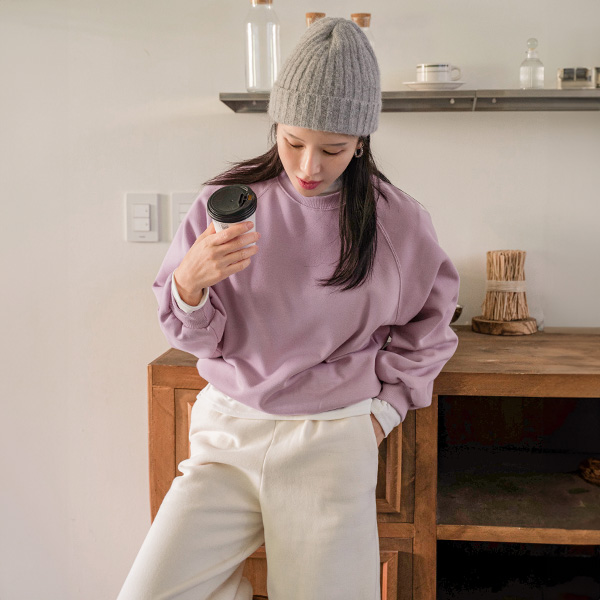Raglan Back Point Patch Fleece Lined Sweatshirt