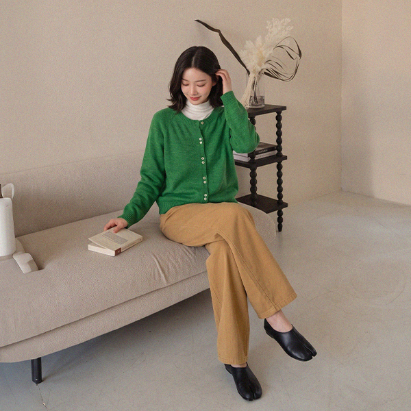 Double Button Round Wool Cardigan
