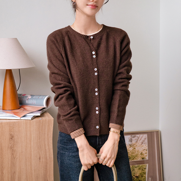 Double Button Round Wool Cardigan