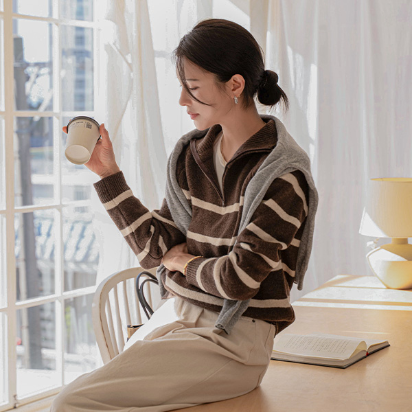 Toureur ZipperWool Horizontal Striped Knitwear