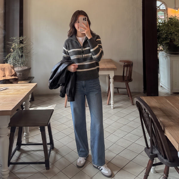 Toureur ZipperWool Horizontal Striped Knitwear