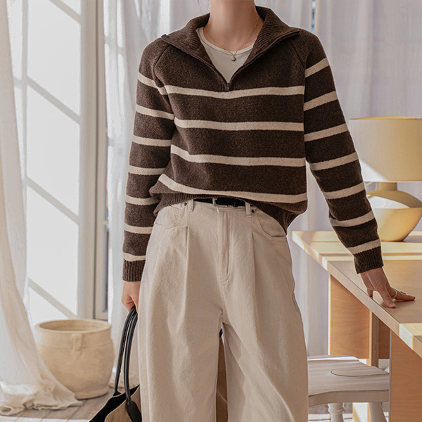 Toureur ZipperWool Horizontal Striped Knitwear
