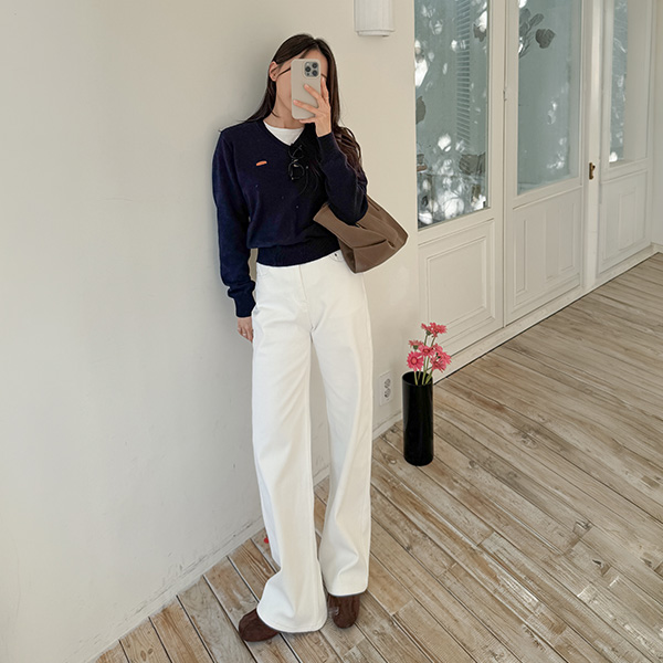 Basic Leder Patch V Knitwear