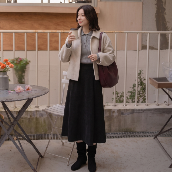 [valyou] 리브 반오픈 Collar Knitwear