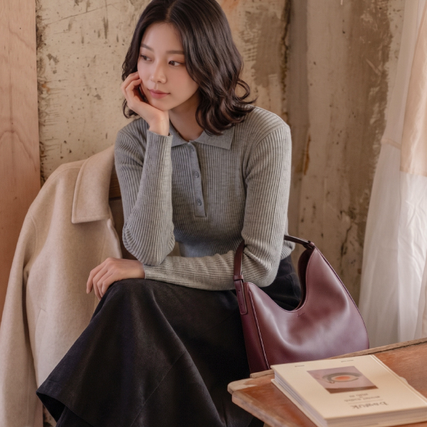 [valyou] 리브 반오픈 Collar Knitwear
