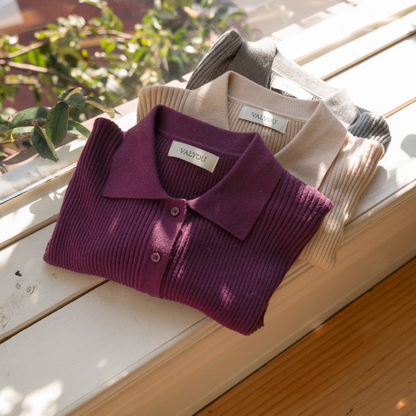 [valyou] 리브 반오픈 Collar Knitwear