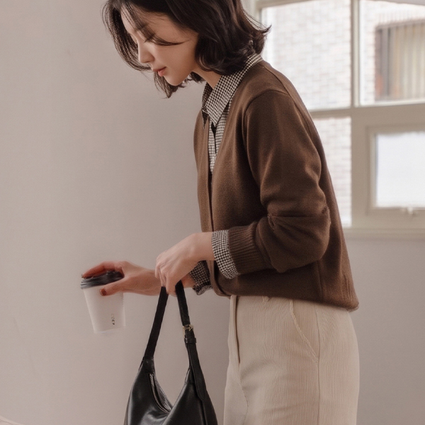 Check Shirt layered Cardigan