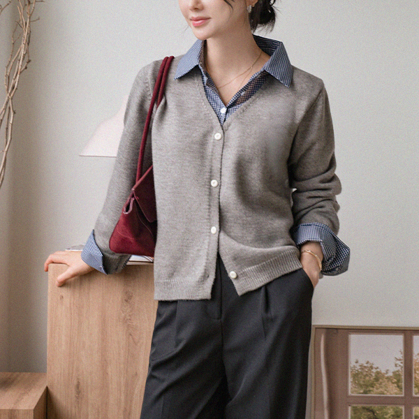 Check Shirt layered Cardigan