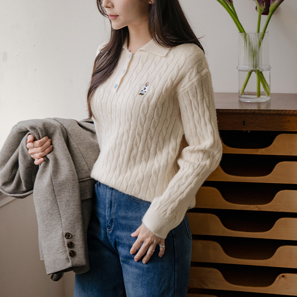 테디 Collar Wool Twiddle Knitwear
